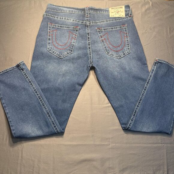 True Religion Geno Jeans Mens 38 Blue Relaxed Slim Red Stitch Denim Pants - Picture 9 of 9